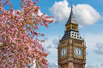 UK parliament building in Spring