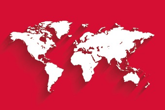 World map against a red background