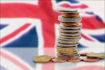 British flags and coins