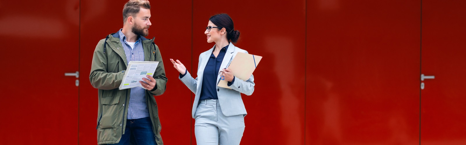 man and woman walking