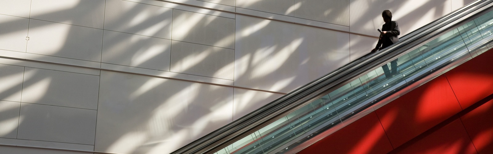 person going down an escalator 