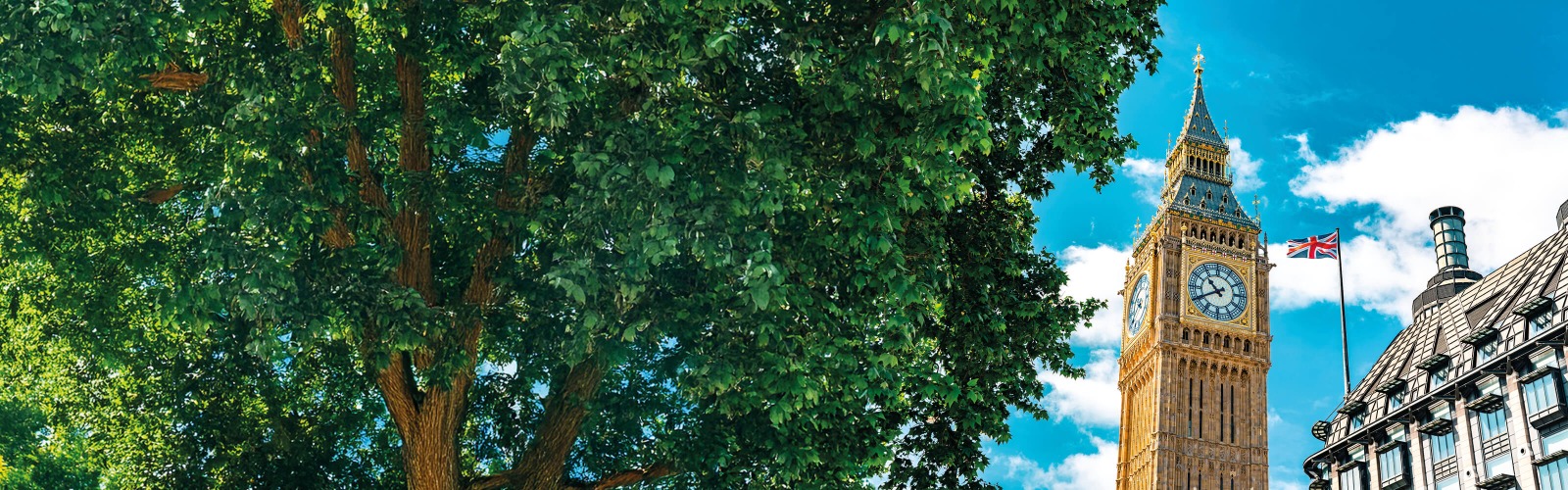 London parliament with flag