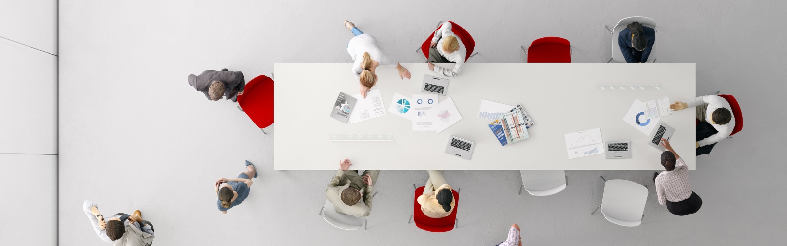 Business people sat around a table