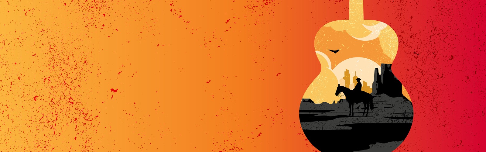 Orange banner with guitar graphic