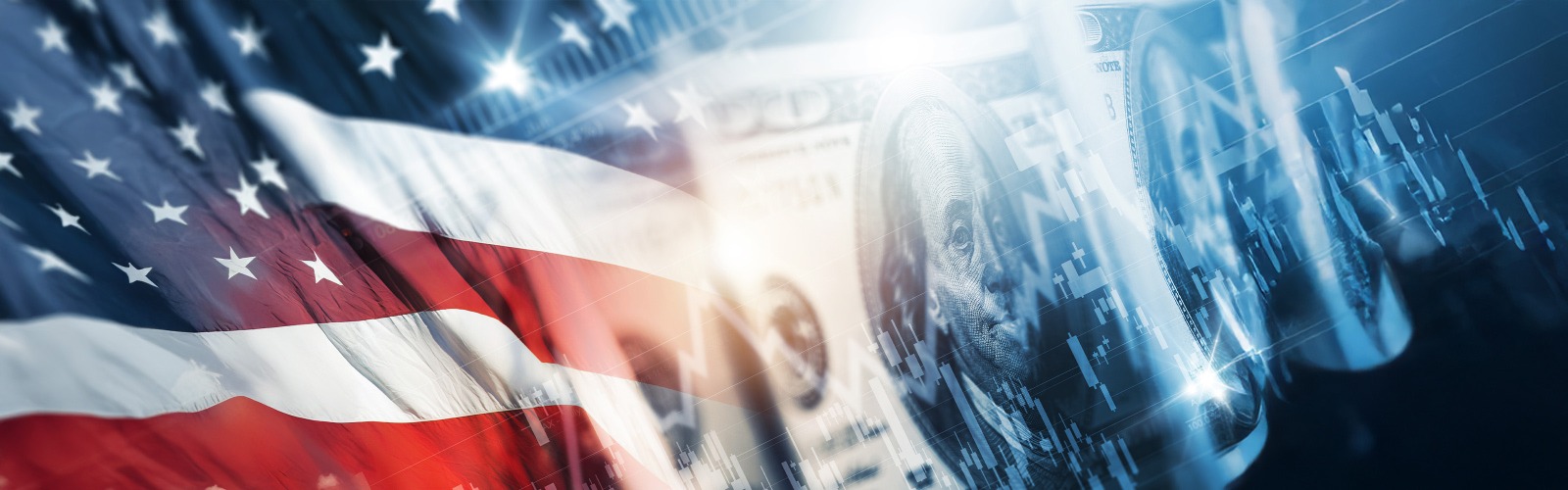 US flag on US dollar